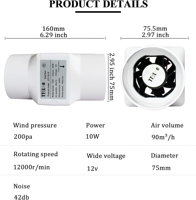 Inline Extractor Duct Fan with Speed Controller 3 inch/75mm Air Diffuser
