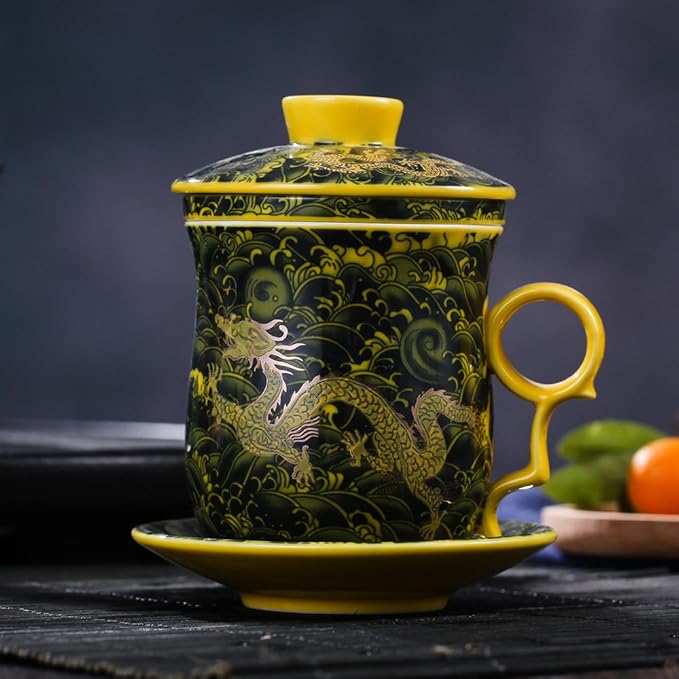 Porcelain Tea Cup with Infuser Lid and Saucer Sets