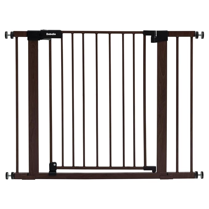 Babelio Baby Gate for Stairs, Kitchen & Doorways, No Bottom Bar| Easy Installation| One-Handed Operation| Auto-Close| Hardware Mount (Drill Needed) Safety Dog Gate (Brown Wood Pattern - B17, 29-40")