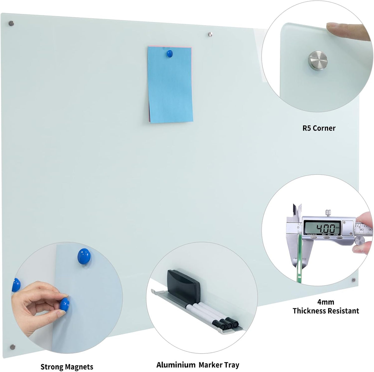 Magnetic Glass Dry Erase White Board, 72" W x 48" H Whiteboard with Accessories, Large Frameless Wall Mounted for Office, Home, School