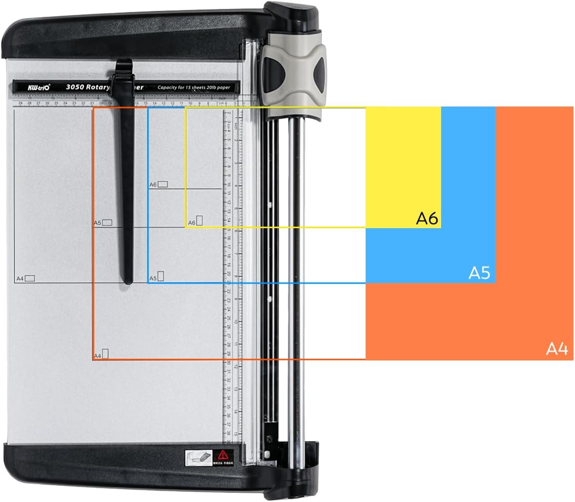 Rotary Paper Trimmer, 15 Sheets Heavy Duty Paper Trimmer, 360mm(14.17") Cutting Length, Commercial Grade Rotary Paper Cutter for Home/Office/School, Black & Silver