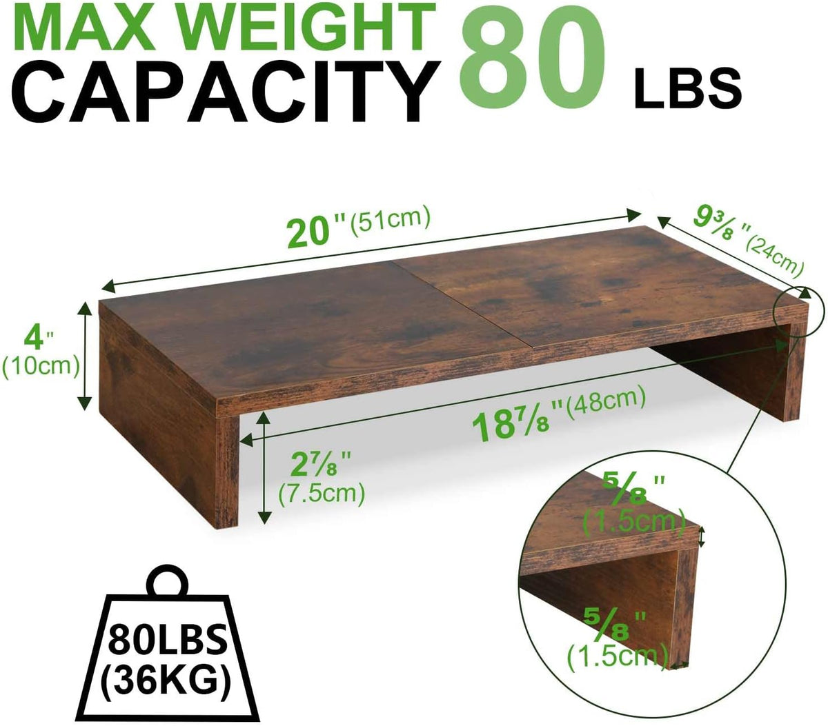 TEAMIX 2-Pack Monitor Stand Riser 20 inch, Wooden Tabletop Shelf, Brown
