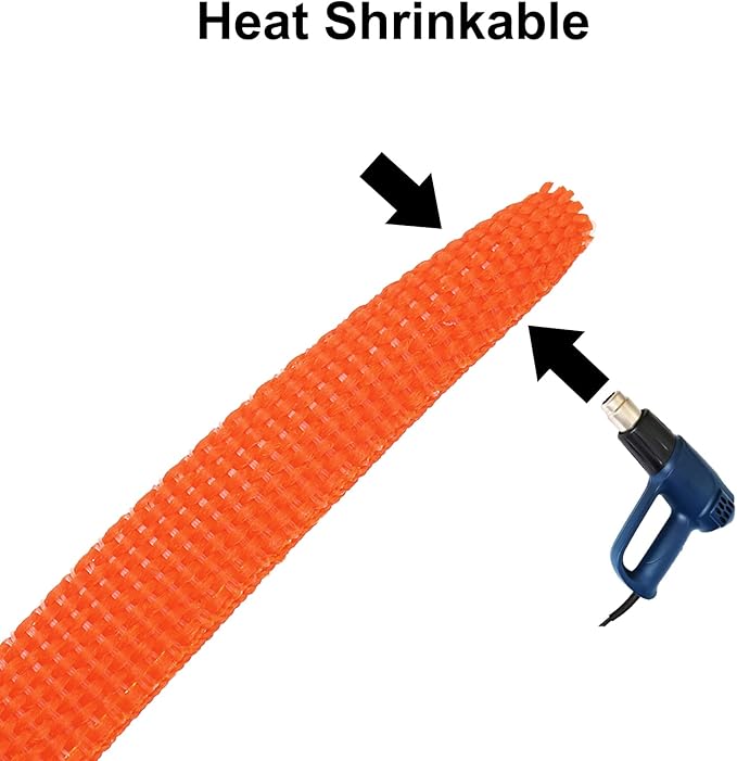 MECCANIXITY Braided Cable Sleeves Heat Shrinkable Fabric Sleeving, 1" 60ft Orange 2:1 Ratio Heat Shrinkable Cord Protector for Harness Cable, Network Cable Protection, Cable Management