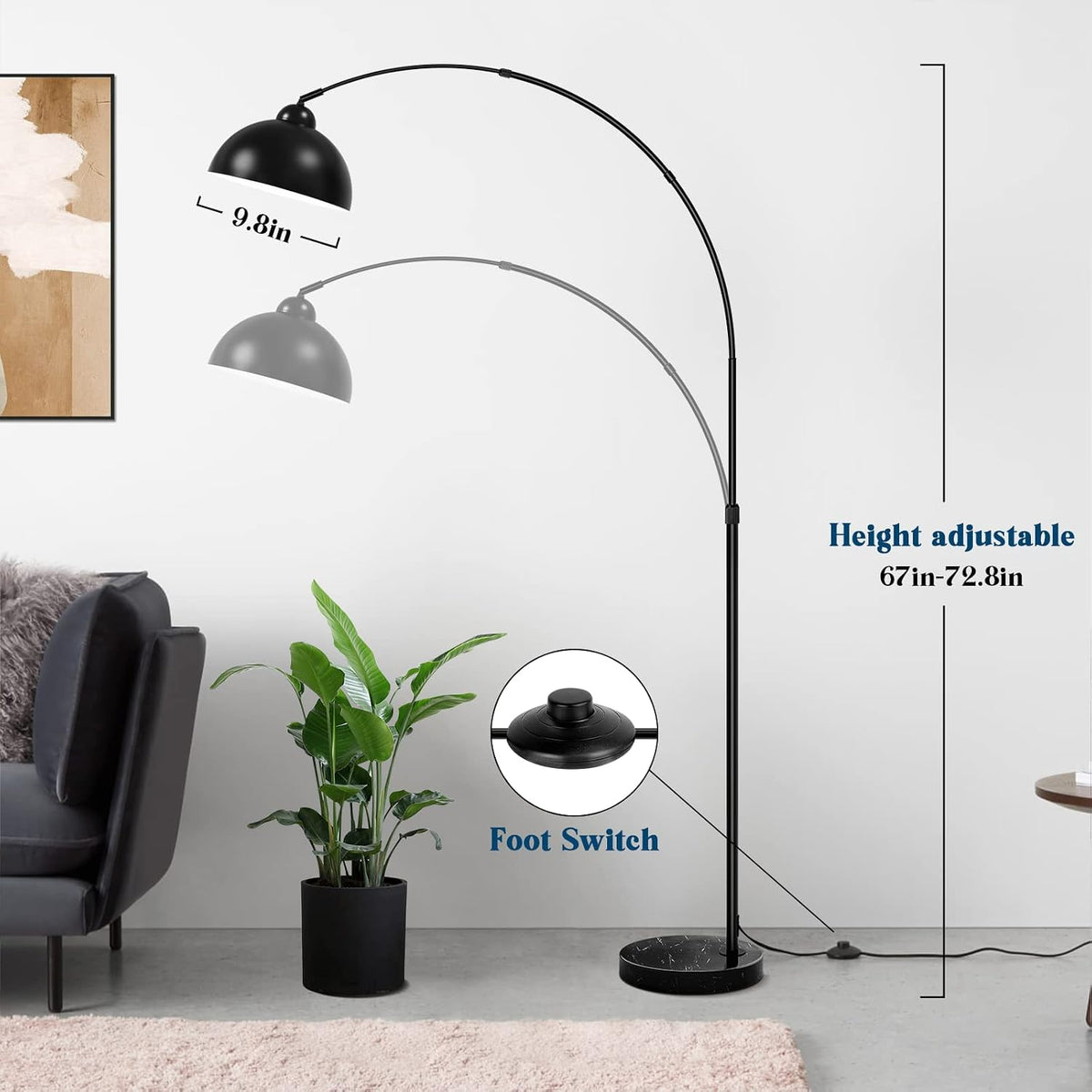 Arc Floor Lamp, Black Industrial Adjustable Over the Couch Stand Up Light