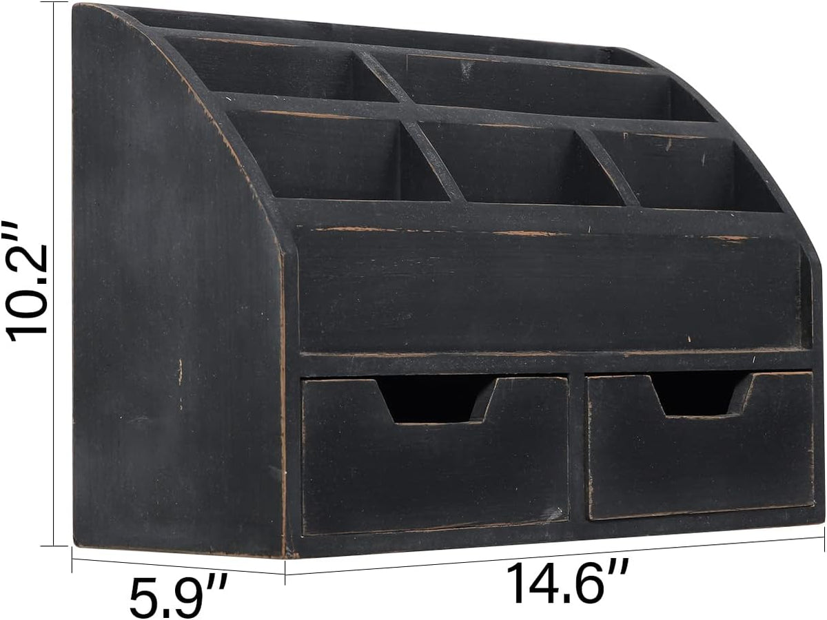 Farmhouse Gray Black Mail Organizer Countertop with Drawers