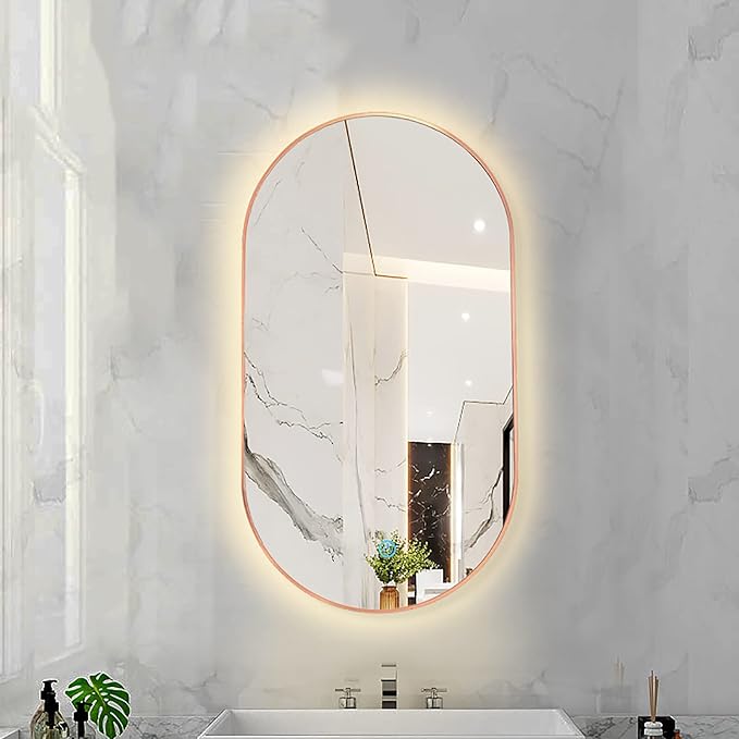 Oval LED Illuminated Bathroom Mirror, Wall-mounted Vanity Makeup Mirror