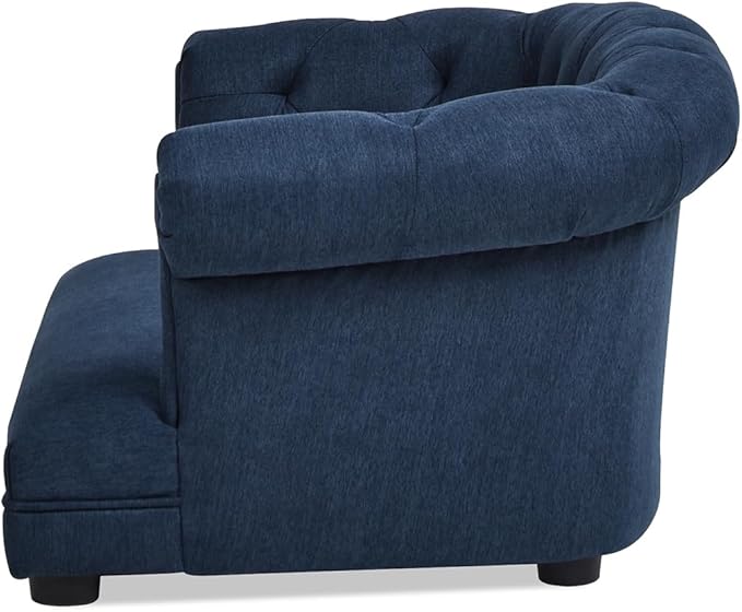 36.5" Chesterfield Dog Sofa Bed, Polyester Upholstered Pet Couch with Tufted Back, Foam Filled Dog Bed for Living Room or Bedroom, Medium Size, Blue
