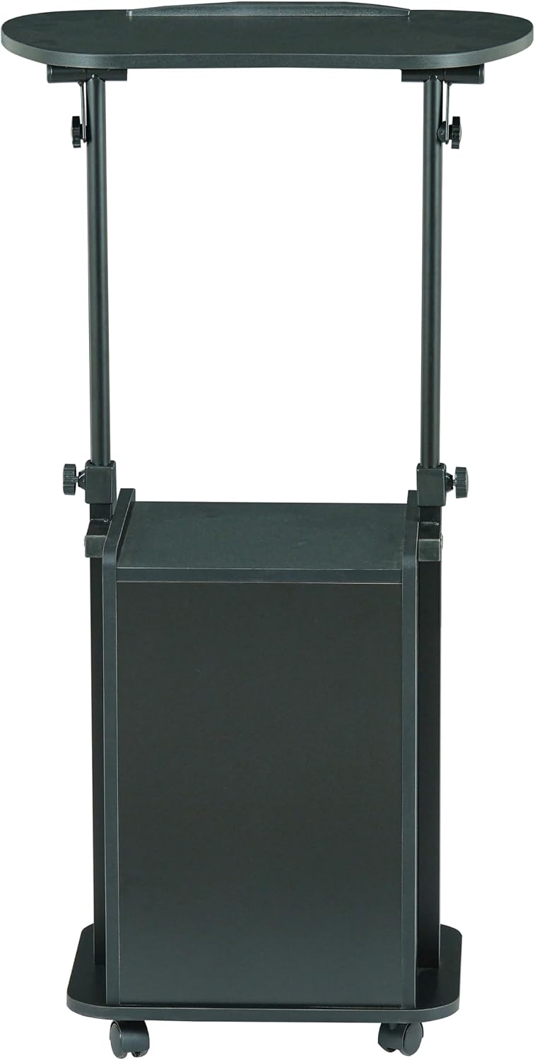 Techni Mobili Adjustable Laptop Cart w/Storage, Rolling Mobile Desk, Black