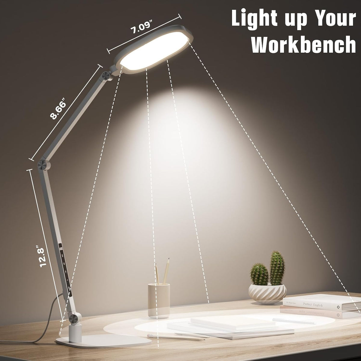 LitONES LED Desk Lamp for Home Office, 15W Desk Ring Light with CRI 97.8