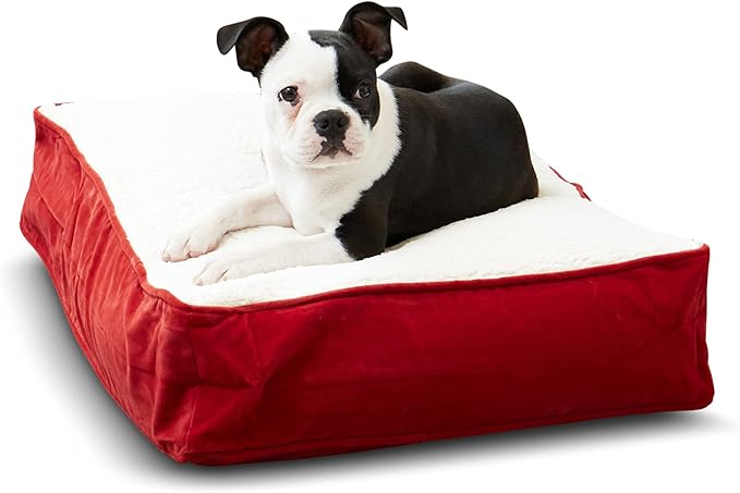 South Pine Porch Buddy Reversible Rectangle Pillow Style Microfiber and Sherpa Dog Bed with Removable, Machine-Washable Cover, Crimson Sherpa, Extra Small (24 in. x 18 in.)