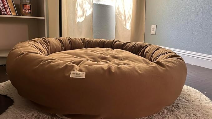 Organic Cotton Canvas Dog Bed: Removable Cover, Natural Fill - Made in USA (Medium Brown, X Large 42" x 8" inches)