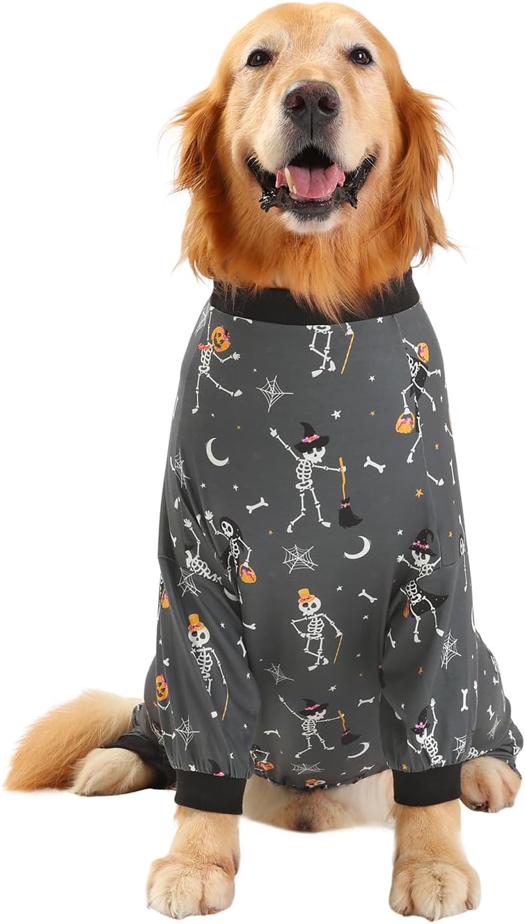 HDE Dog Pajamas One Piece Jumpsuit Lightweight Dog PJs Shirt for M-3XL Dogs Skeleton Bones - 3XL