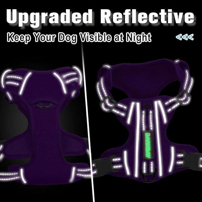 BARKBAY Dog Harness No Pull with ID Tag Pocket - Heavy Duty, Reflective, Easy Control for Large Dogs(Purple,XS)