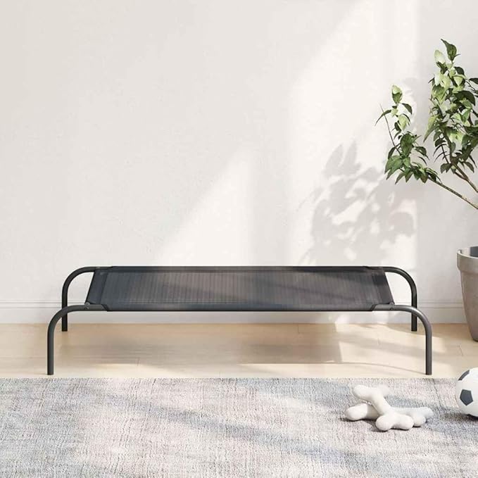 Elevated Dog Bed for Large Pets, Raised Cooling Pet Cot with Breathable Textilene Fabric, Portable Indoor Outdoor Rectangular Metal Frame Dog Bed, Black