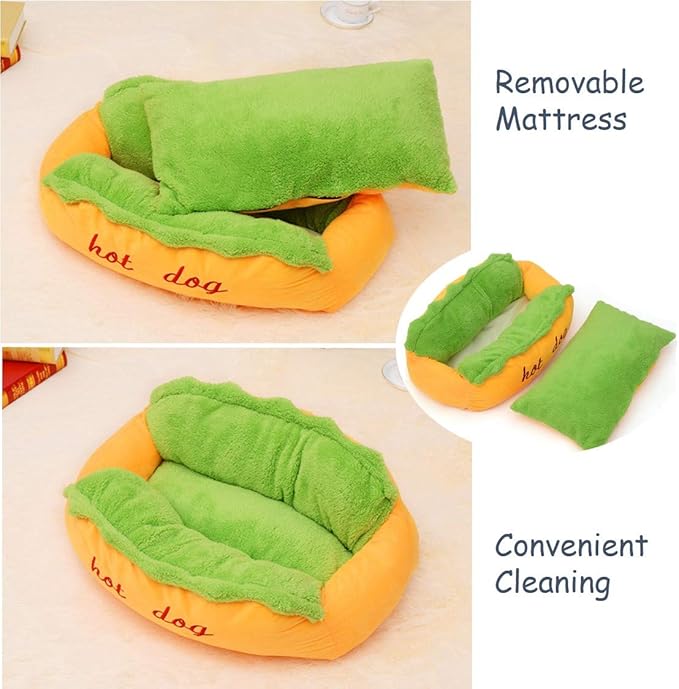 Hotdog Pet Dog Bed, Warm Dog Kennel Cat Nest Washable Pet Mat Removable Cat Sofa