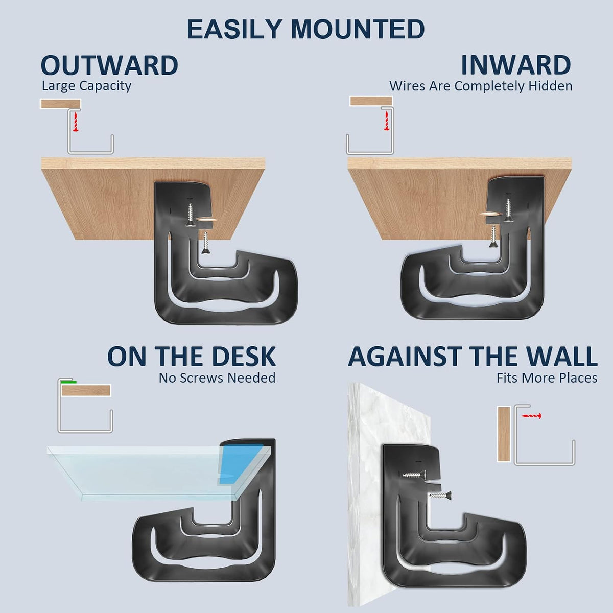 Qiyuan Under Desk Cable Management Tray, 2-Pack No-Drill 16" Cable Raceway