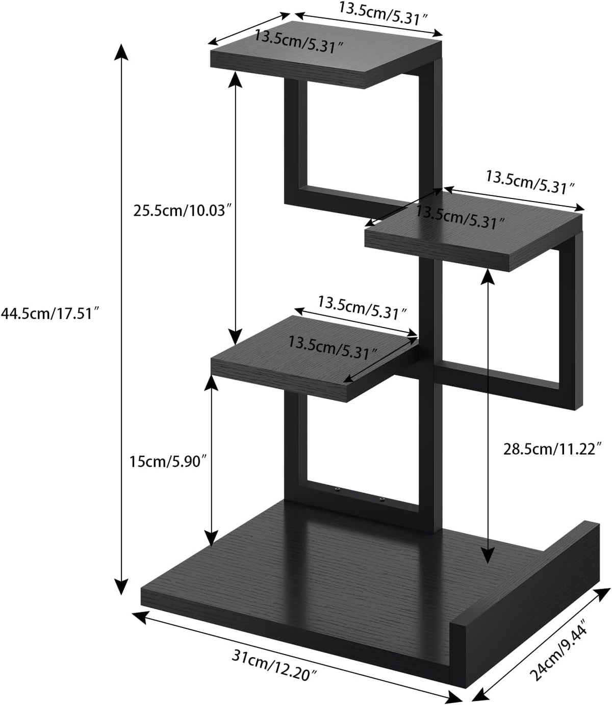 YMYNY 4 Tier Desktop Shelf Organizer 12.2x9.45x17.52 Black HSR007B