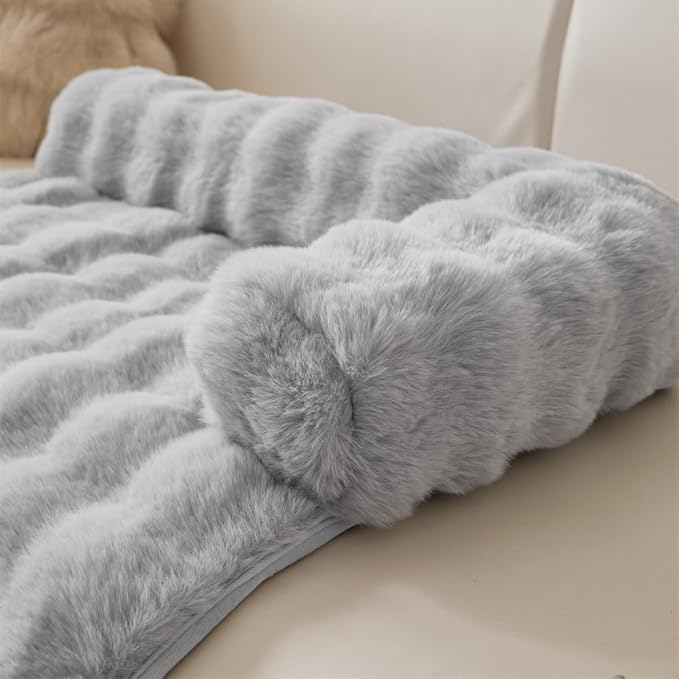 Calming Dog Bed Mat, Fluffy Fuzzy Couch Cover for Sofa, Winter Thickened Pet Mat with Anti-Slip Bottom Warm Soft Cushion Washable Pet Bed for Small Dogs and Cats (Light Gray, 75x75cm/29.5x29.5in)