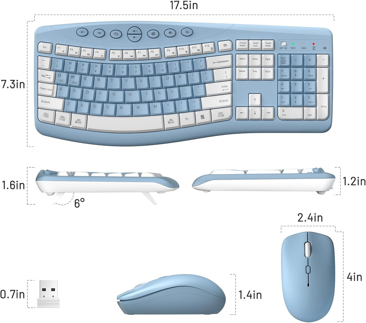 Wireless Keyboard and Mouse Combo Silent for Office,Ergonomic Curved Design