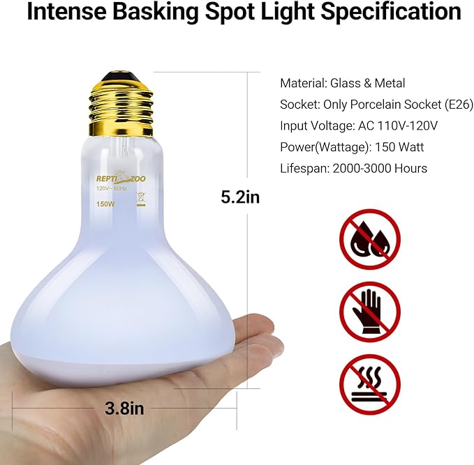REPTI ZOO Reptile Heat Lamp Bulb 150W,2 Pack Neodymium Basking Spot Light, UVA Daylight Heating Lamp for Amphibian & Chicken Brooder | Simulated Natural Sunlight for Bearded Dragon,Lizard,Tortoise