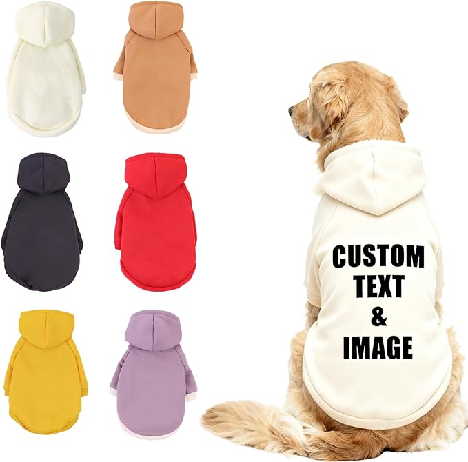 Custom Dog Hoodie, Personalized Sweatshirt with Photo Text Name Logo, Customized Hooded Sweater for Small Medium Large Dogs & Cats (Beige, Large)