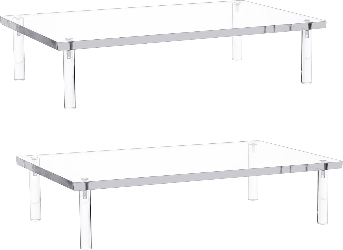 Jusalpha 2 PC Acrylic Monitor Stand - 10mm Thick Clear Platform - 14.5'' x 9'' x 3.4'' Desktop/ Laptop/ Monitor Riser Stand - For Laptop, PC, Notebook, Printer, Computer, Flat Screen LCD TV