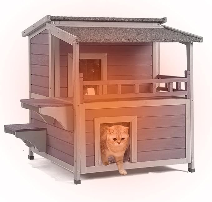 Aivituvin Cat House Indoor 2 Story Feral Cat Shelter for Winter Outdoor Large Size Cat Enclosure for Multiple Cats