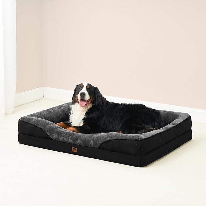 EHEYCIGA Orthopedic Dog Bed for Medium Dog, 30x20x6.5 Inch Memory Foam Dog Couch Bed with Sides, Waterproof Liner & Washable Removable Cover, Bolster Pet Sofa, Grey/Black