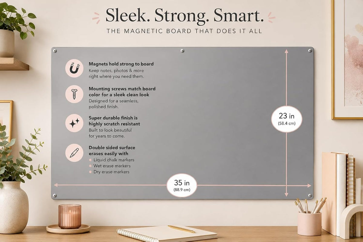 Magnetic Dry Erase Bulletin Board for Wall, Metallic Silver, 23" x 35"