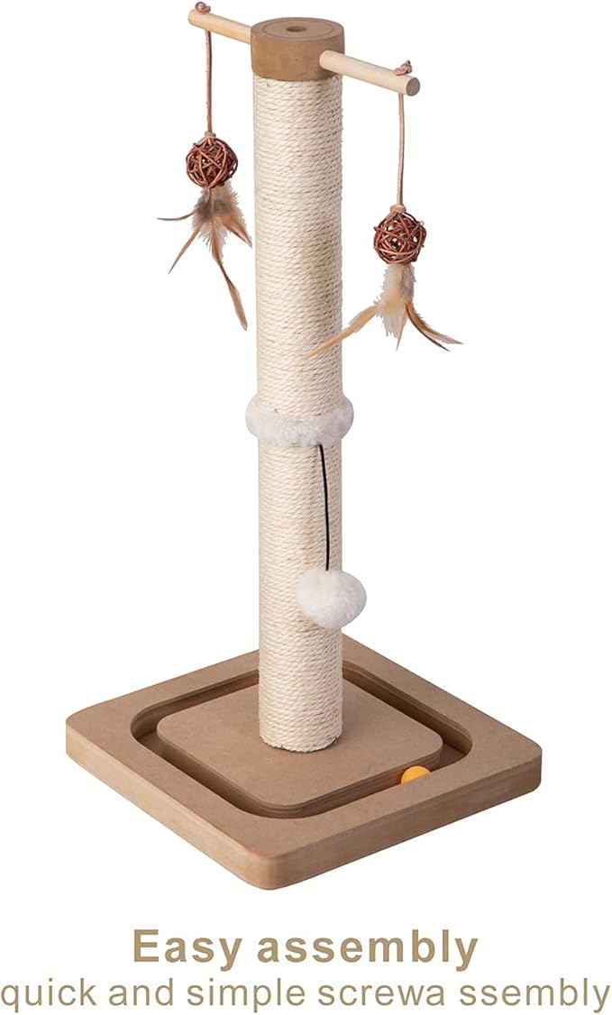 PEEKAB Cat Scratching Post Sisal Scratch Posts for Indoor Kittens and Cats,with Interactive Tracking Toys Suitable for Vertical Scratcher of Small and Medium-Sized Cats 25 Inches Beige