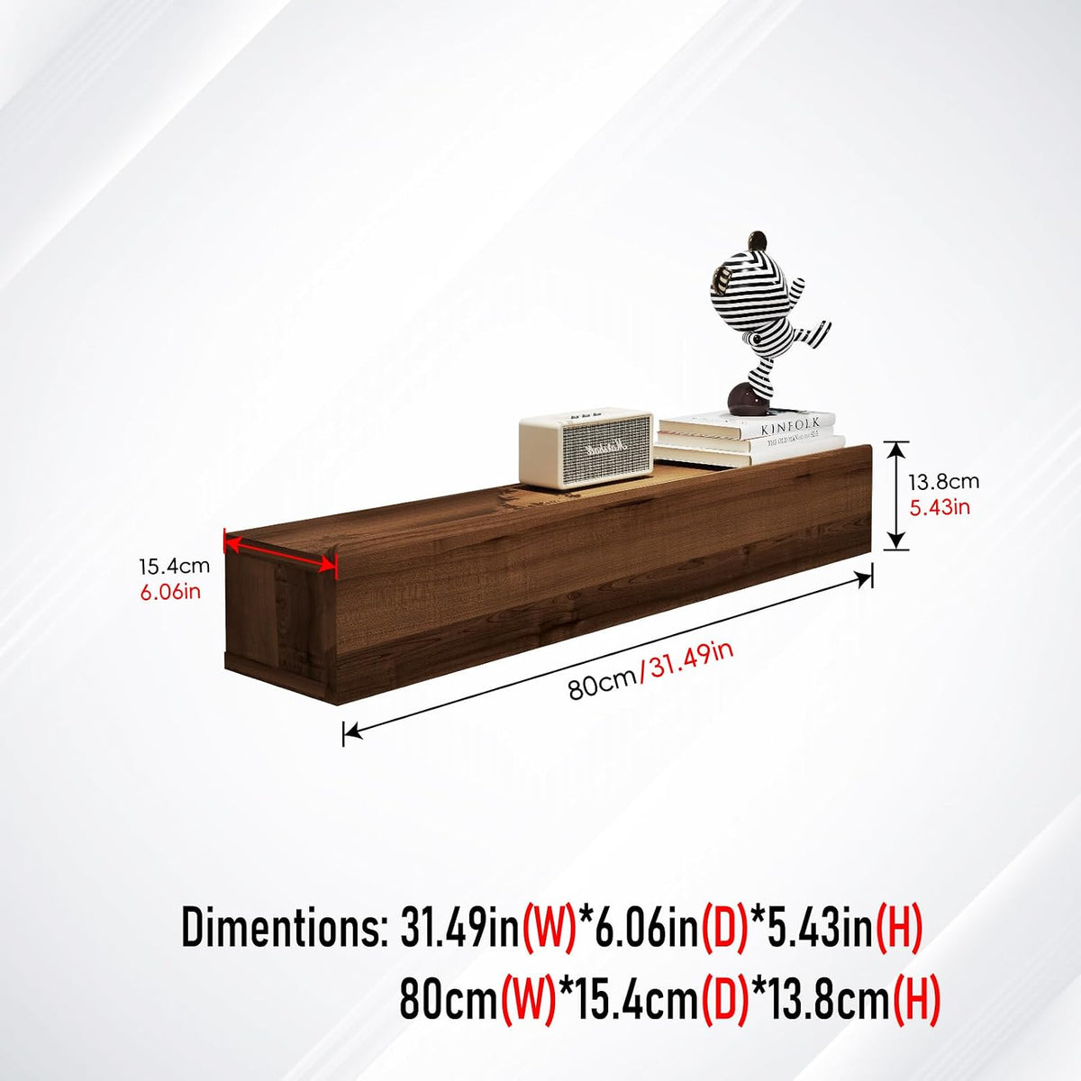 Floating Solid Wood Console Table, 32'' Wall Mounted Narrow Entryway Table with Storage Shelf, Modern Couch Shelves Small Entry Way Tables for Entryway, Front Hall, Hallway (Walnut, 31.5IN)