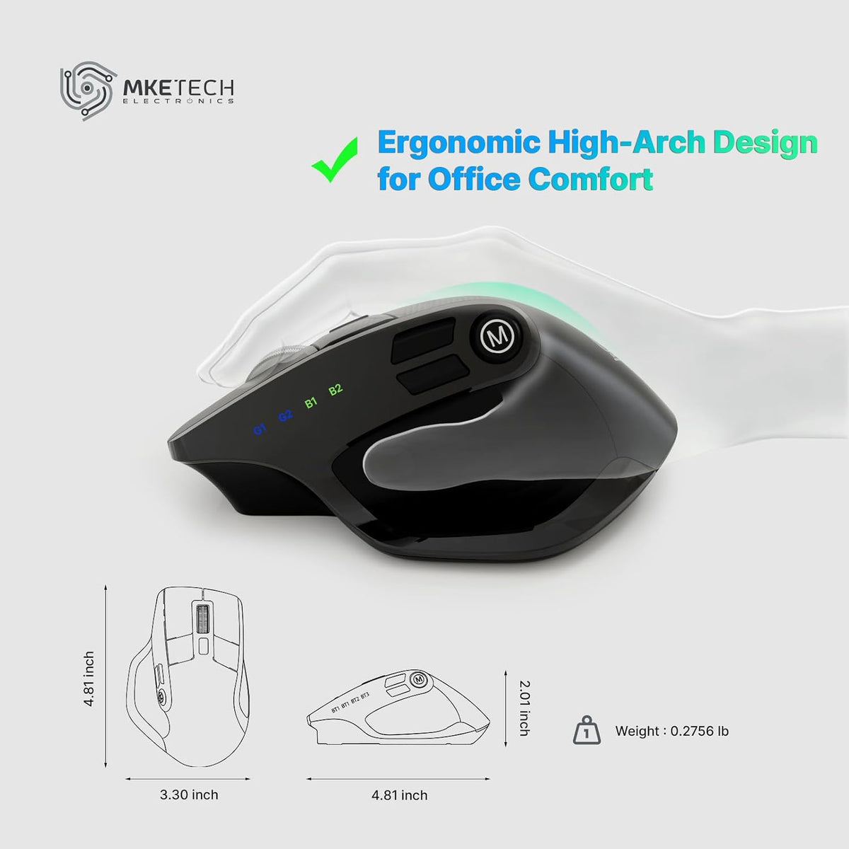 Wireless Mouse, Bluetooth & 2.4GHz Ergonomic Silent Mouse