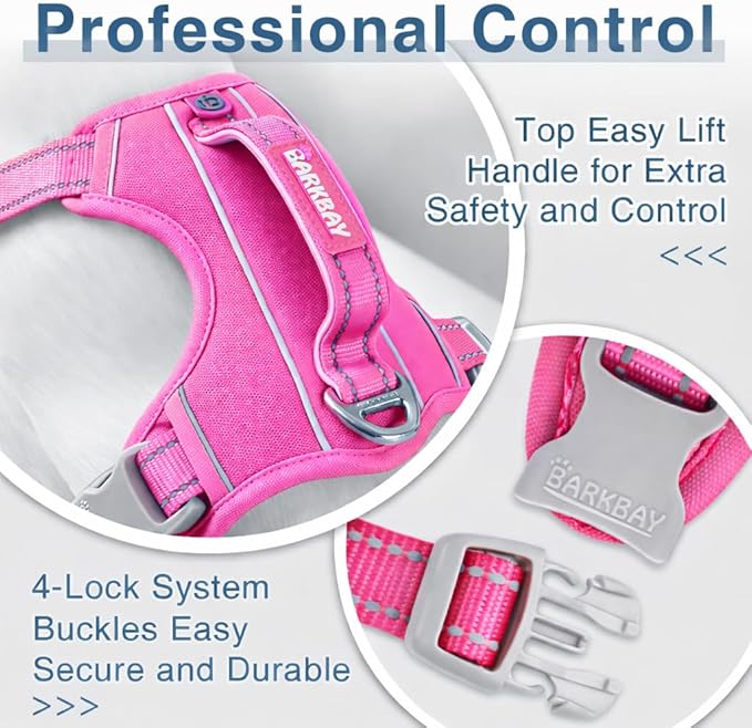 BARKBAY Dog Harness No Pull Oxford with ID Tag Pocket - Heavy Duty, Reflective, Easy Control for Large Dogs(Pink Oxford,XL)