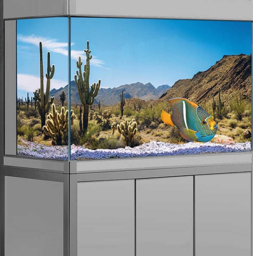 Reptile Habitat Background, Retro Desert Oasis Cactus Terrarium Background 30X12 in Background with 8 EVA Double-Sided Tape