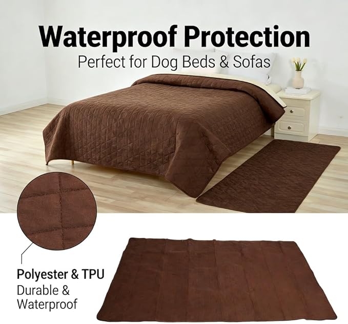 Waterproof Dog Bed Cover, Furniture Protector, Brown 52x82in - Slip, Washable, Non Slip Bottom, Pet Sofa and Bed (52x82inch)