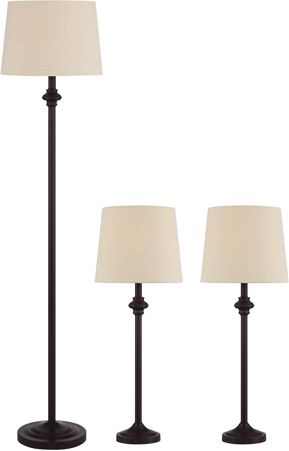 Possini Euro Design Carter Traditional Table 3 Piece Floor and Table Lamp Set Bronze Metal Oatmeal Drum Shade Decor for Living Room Bedroom House Bedside Nightstand Home Office Reading Family