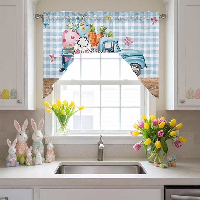 Swag Valance Curtains, Easter Truck