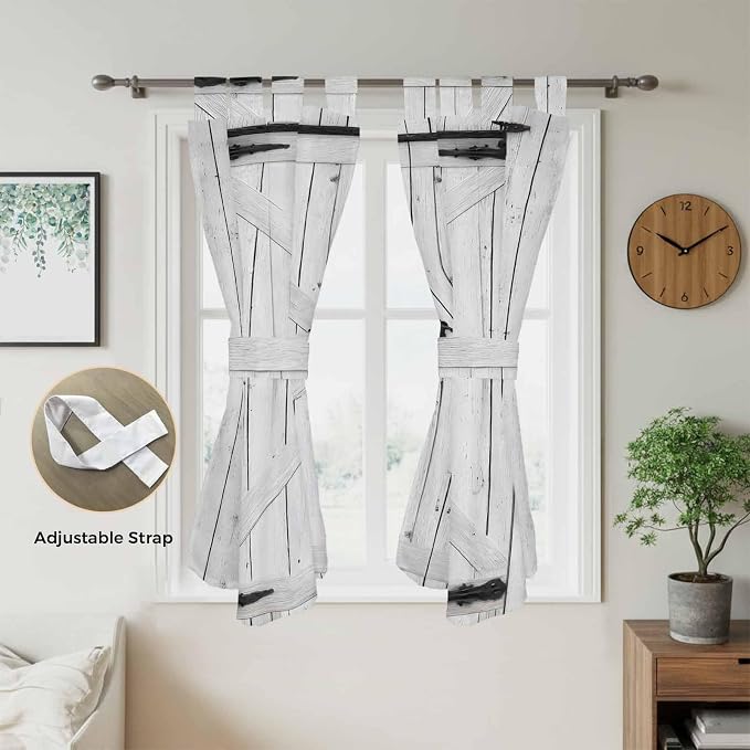 Farmhouse Wood Grain Bedroom Curtains 72 Inch Length, Window Curtains Tab Top