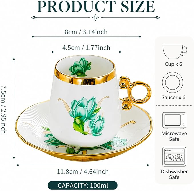 Porcelain Tea Cups and Saucers Set