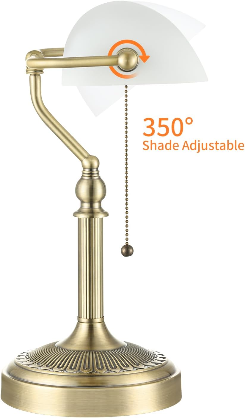 Matted White Traditional Glass Bankers Desk Lamp