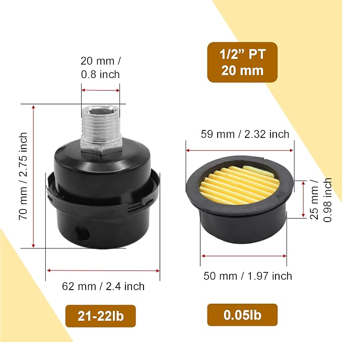 Pack of 2 Air Compressor Silencer