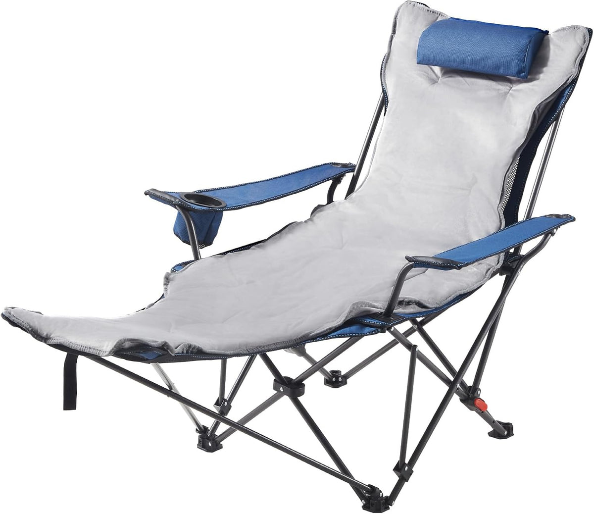 VEVOR Reclining Camping Chair, 4 Adjustable Positions, Portable Folding Lounger for Adults, Mesh Beach Chair with Footrest & Plush Cushion, Supports 220 lbs, Heavy Duty Camp Chairs for Patio, Blue