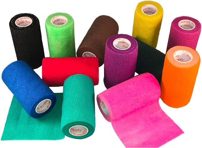3 Inch Vet Wrap Tape Bulk (Assorted Colors) (Pack of 12) Self Adhesive Adherent Adhering Flex Bandage Grip Roll for Dog Cat Pet Horse