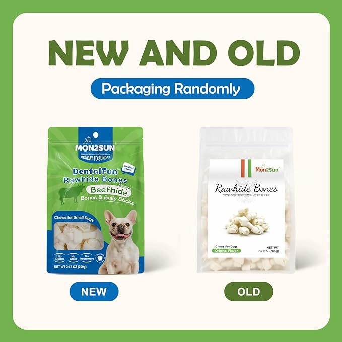 MON2SUN Dog Rawhide Knot Bones Small Rawhide Mini Chew Bones Natural 2.5 Inch 100 Count for Puppy and Small Dogs