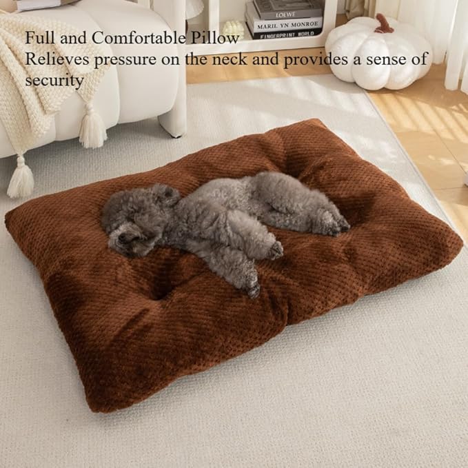 Washable Dog Bed for Large Breeds, Extra Cushioned Crate Mattress with Removable Fluffy Cover, Non-Slip Orthopedic Pet Pad, Machine Washable Kennel Mat(Coffee,XL)