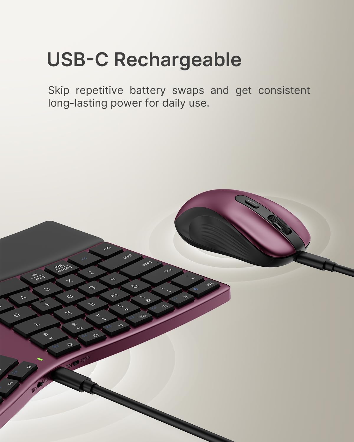 MEETION Slim Ergonomic Keyboard and Mouse with Separate Wrist Rest, Red