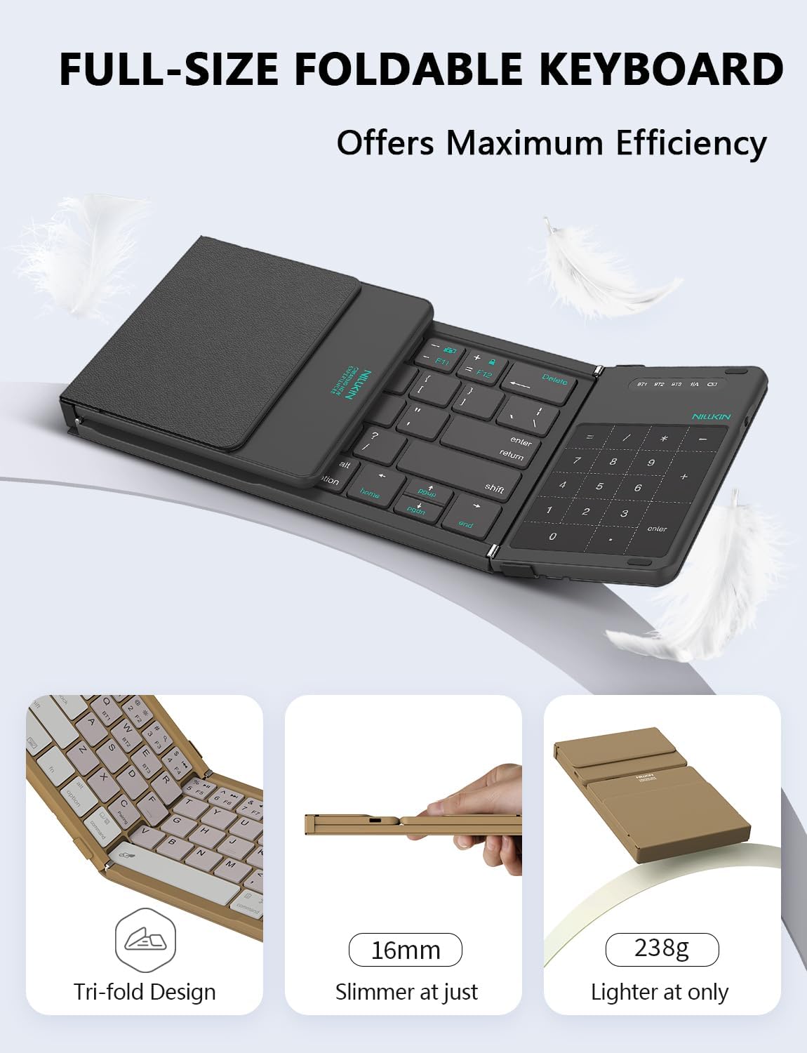 Nillkin Bluetooth 5.0 Foldable Keyboard with Trackpad & Numpad Black