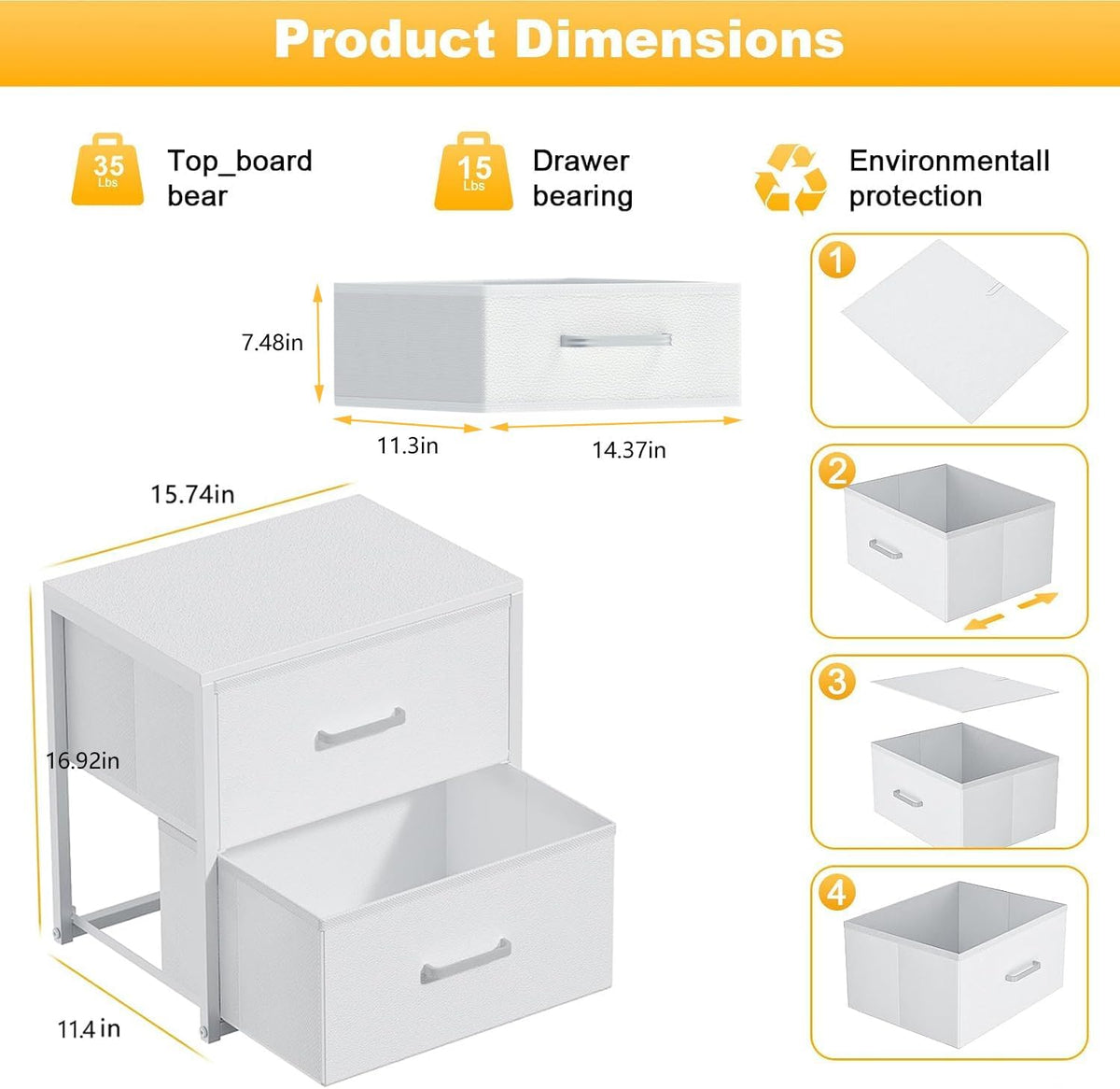 2 Pack Stackable Storage Drawers, Closet Drawers, White