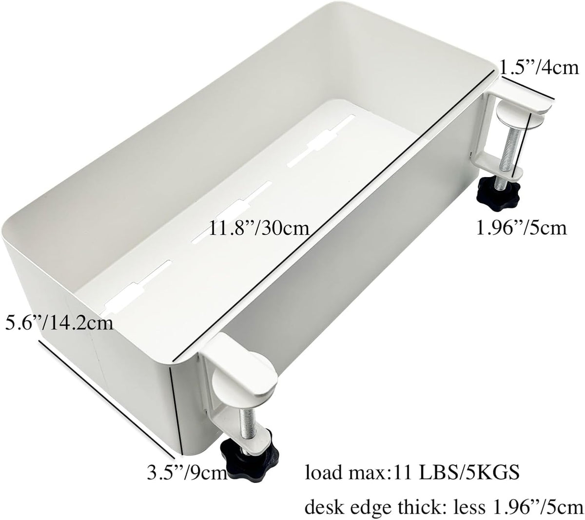 Desk Side Storage Hold Up To 11lbls Hanging Side Of Desk Organizer Clamp On Table Edge To Store Office Accessories, Gaming Devices, Cups For Office, Living Room, Dinning Room (White)