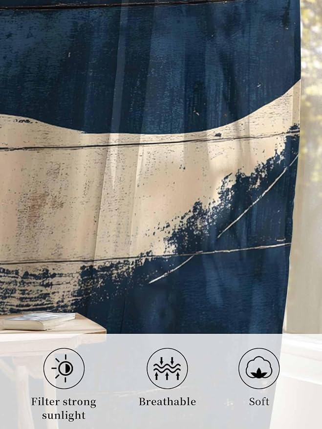 Sheer Curtains 108 Inches Long, Ocean Whale Blue Semi Sheer Curtains Light